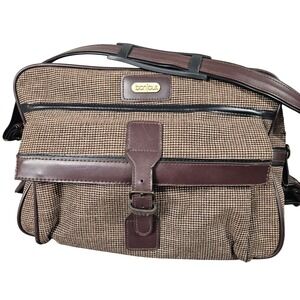 Bonjour Vintage Travel Bag Brown Tweed Shoulder Carry On Weekender Taiwan 80s 90